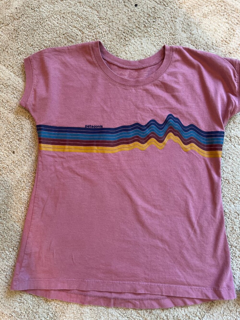 Patagonia Girls S 7-8 Pink Mountain Stripe Graphic T-Shirt